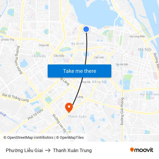 Phường Liễu Giai to Thanh Xuân Trung map
