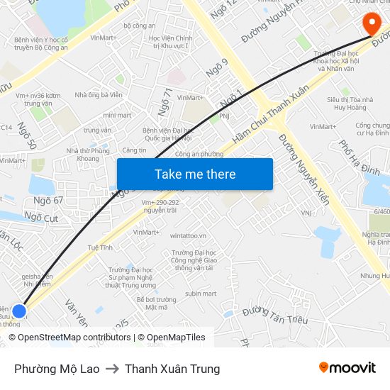 Phường Mộ Lao to Thanh Xuân Trung map