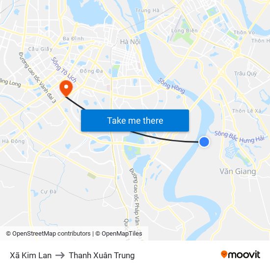 Xã Kim Lan to Thanh Xuân Trung map