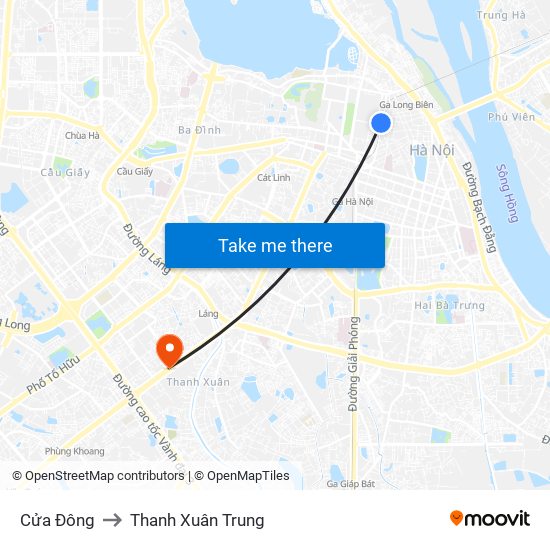 Cửa Đông to Thanh Xuân Trung map
