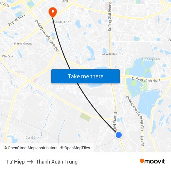 Tứ Hiệp to Thanh Xuân Trung map