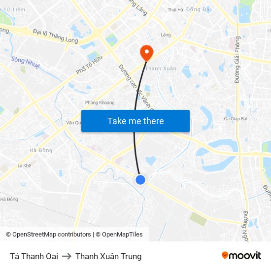 Tả Thanh Oai to Thanh Xuân Trung map