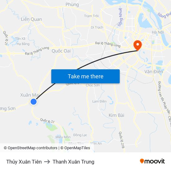 Thủy Xuân Tiên to Thanh Xuân Trung map