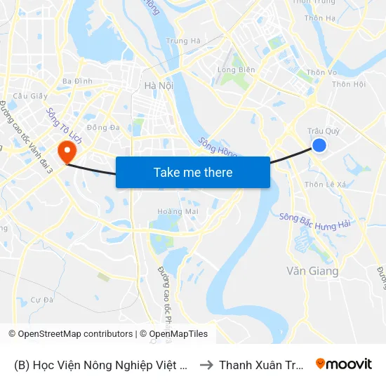 (B) Học Viện Nông Nghiệp Việt Nam to Thanh Xuân Trung map