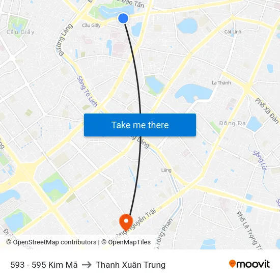 593 - 595 Kim Mã to Thanh Xuân Trung map