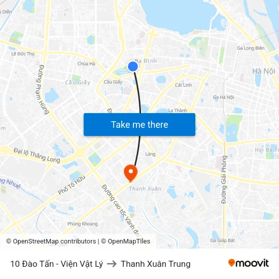 10 Đào Tấn - Viện Vật Lý to Thanh Xuân Trung map