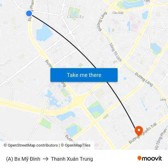 (A) Bx Mỹ Đình to Thanh Xuân Trung map