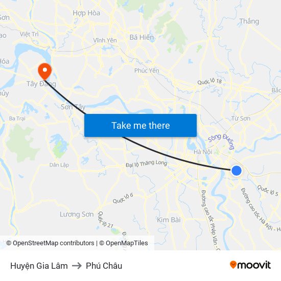 Huyện Gia Lâm to Phú Châu map