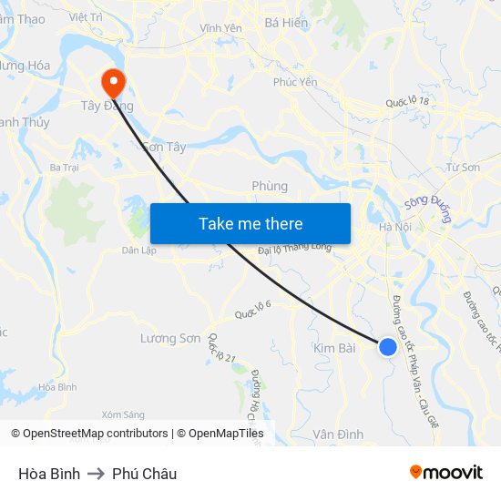 Hòa Bình to Phú Châu map