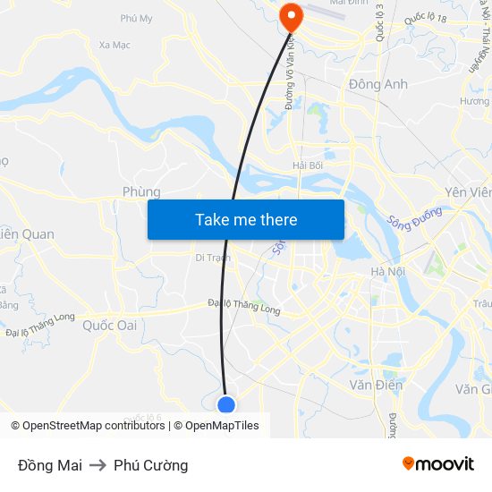 Đồng Mai to Phú Cường map