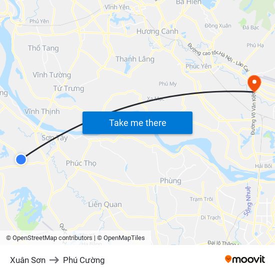 Xuân Sơn to Phú Cường map