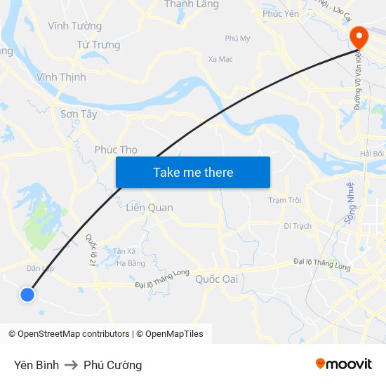 Yên Bình to Phú Cường map