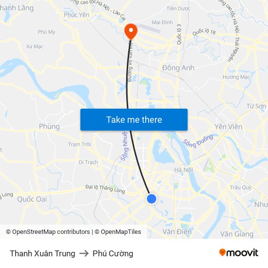 Thanh Xuân Trung to Phú Cường map