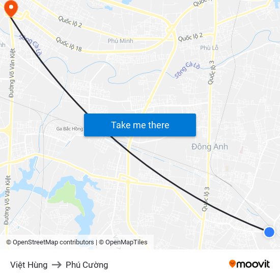 Việt Hùng to Phú Cường map