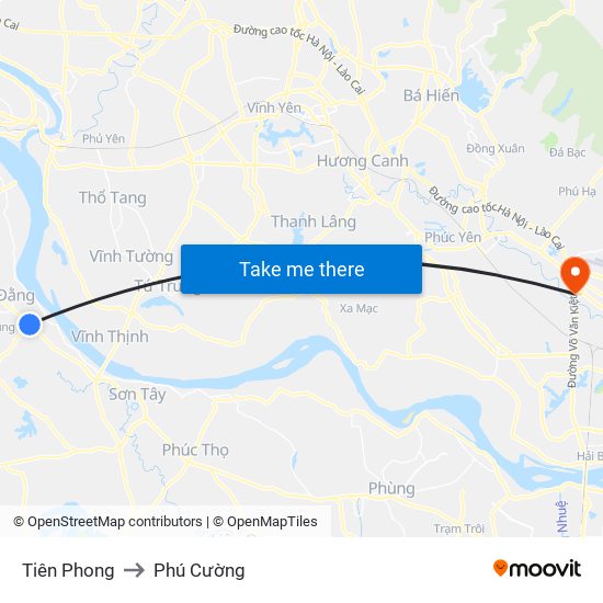 Tiên Phong to Phú Cường map