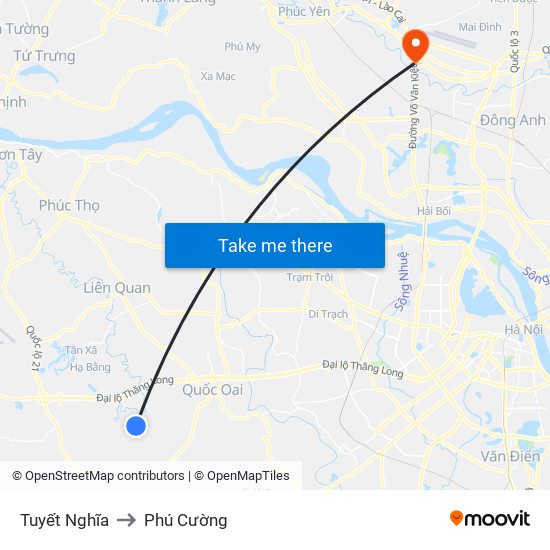 Tuyết Nghĩa to Phú Cường map