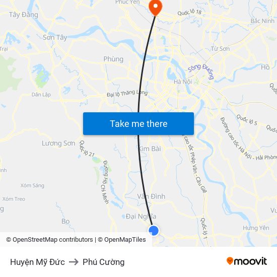 Huyện Mỹ Đức to Phú Cường map