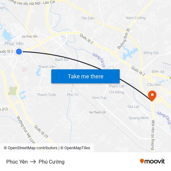 Phúc Yên to Phú Cường map