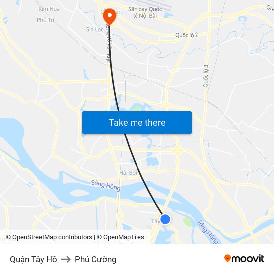 Quận Tây Hồ to Phú Cường map