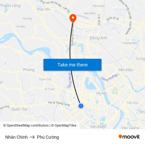 Nhân Chính to Phú Cường map