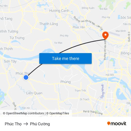 Phúc Thọ to Phú Cường map