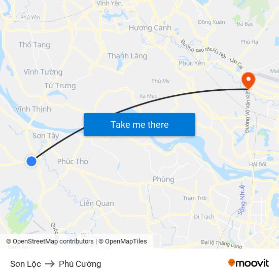 Sơn Lộc to Phú Cường map