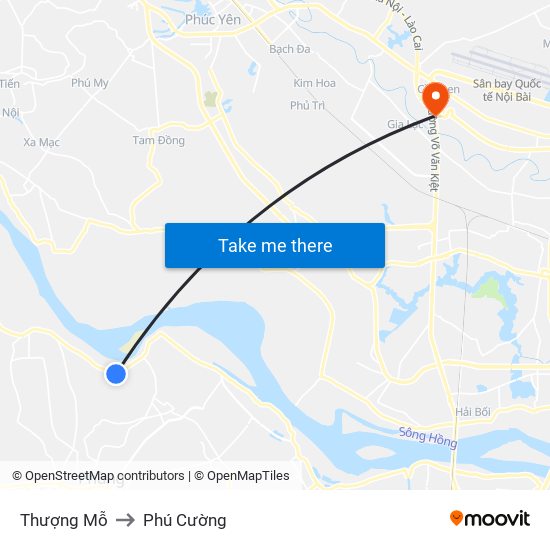 Thượng Mỗ to Phú Cường map