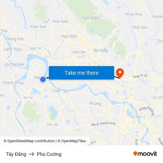 Tây Đằng to Phú Cường map