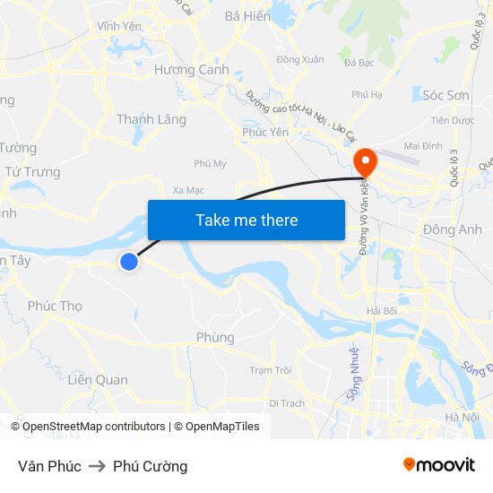 Vân Phúc to Phú Cường map