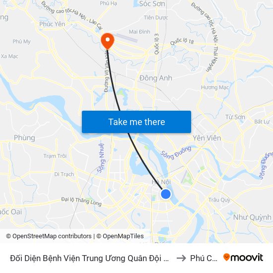 Đối Diện Bệnh Viện Trung Ương Quân Đội 108 - Trần Hưng Đạo to Phú Cường map