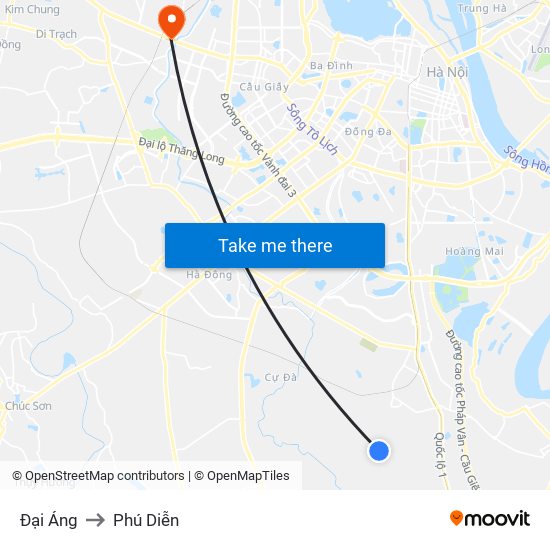 Đại Áng to Phú Diễn map