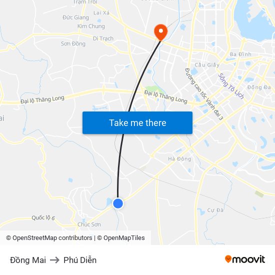 Đồng Mai to Phú Diễn map