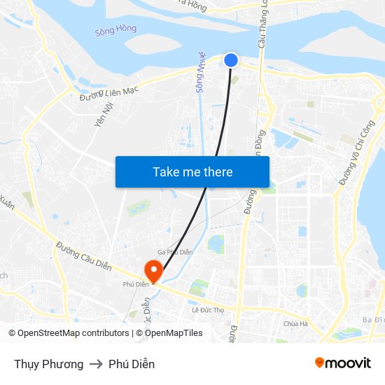 Thụy Phương to Phú Diễn map