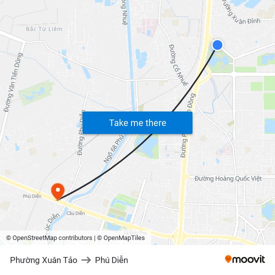 Phường Xuân Tảo to Phú Diễn map