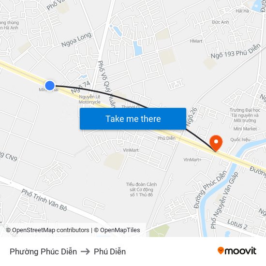 Phường Phúc Diễn to Phú Diễn map