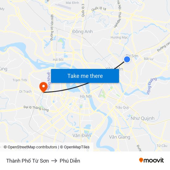 Thành Phố Từ Sơn to Phú Diễn map