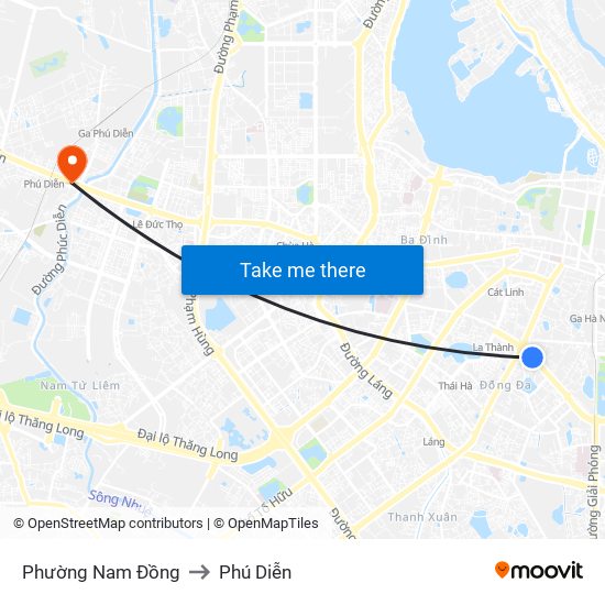 Phường Nam Đồng to Phú Diễn map