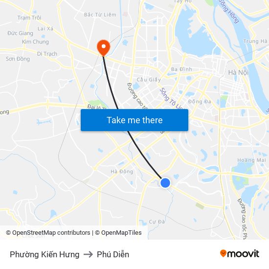 Phường Kiến Hưng to Phú Diễn map