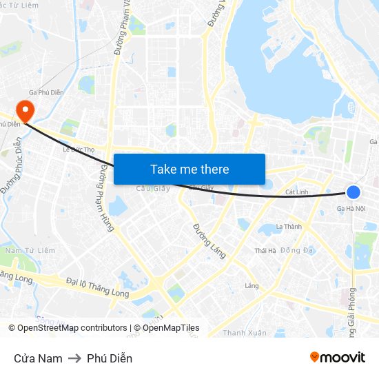 Cửa Nam to Phú Diễn map