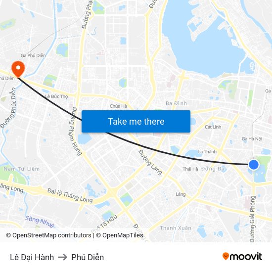 Lê Đại Hành to Phú Diễn map