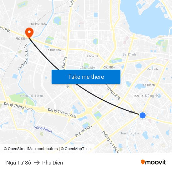 Ngã Tư Sở to Phú Diễn map