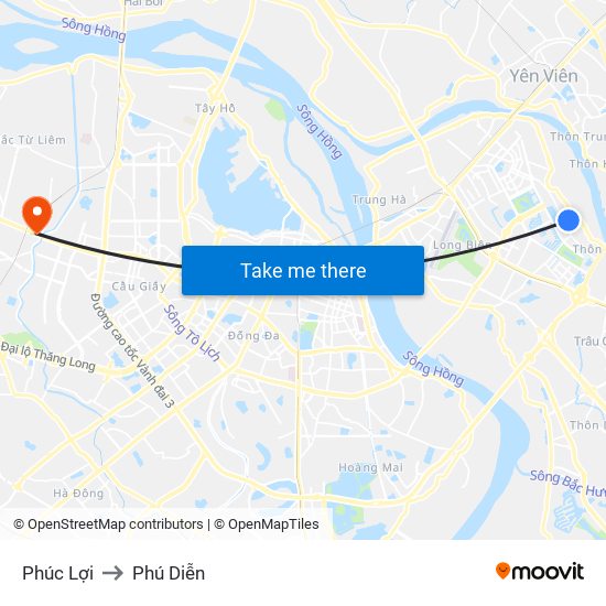 Phúc Lợi to Phú Diễn map