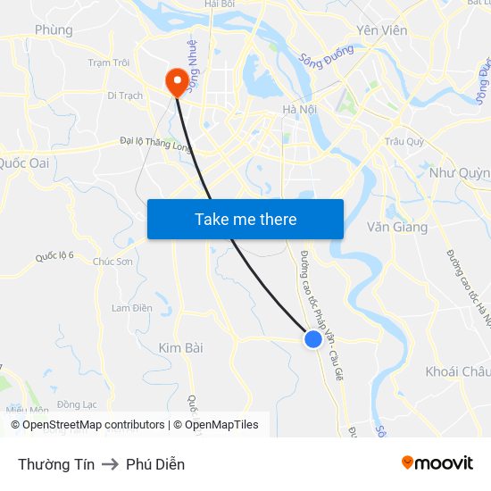 Thường Tín to Phú Diễn map