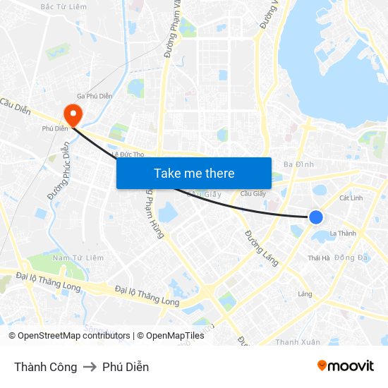 Thành Công to Phú Diễn map