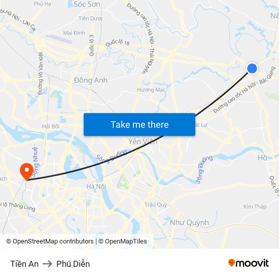 Tiền An to Phú Diễn map