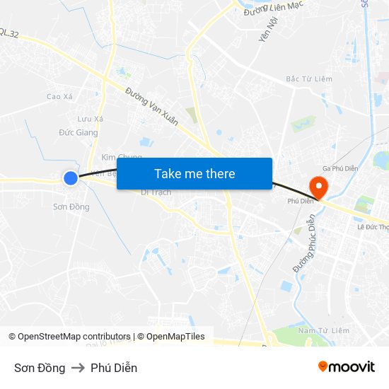 Sơn Đồng to Phú Diễn map