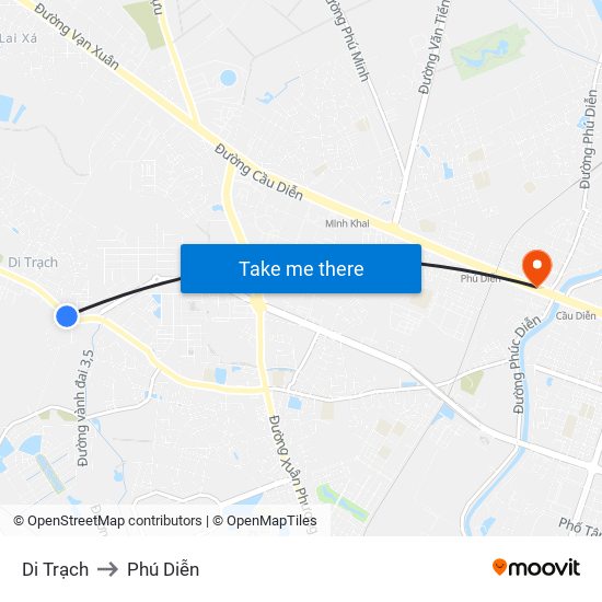 Di Trạch to Phú Diễn map