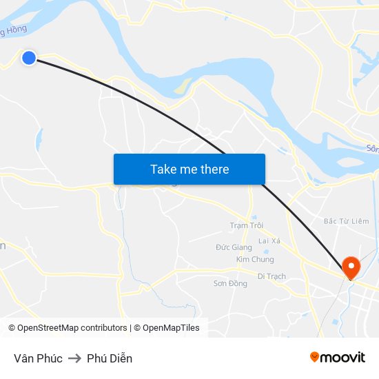 Vân Phúc to Phú Diễn map