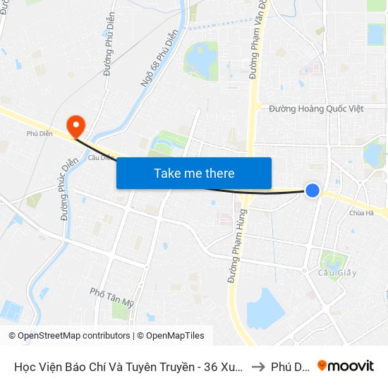 Học Viện Báo Chí Và Tuyên Truyền - 36 Xuân Thủy to Phú Diễn map