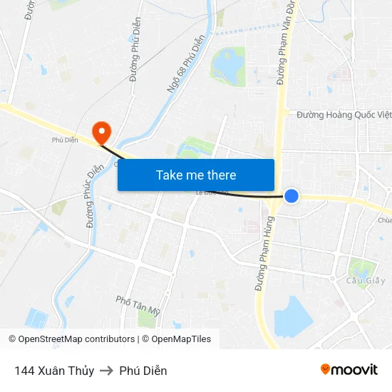 144 Xuân Thủy to Phú Diễn map